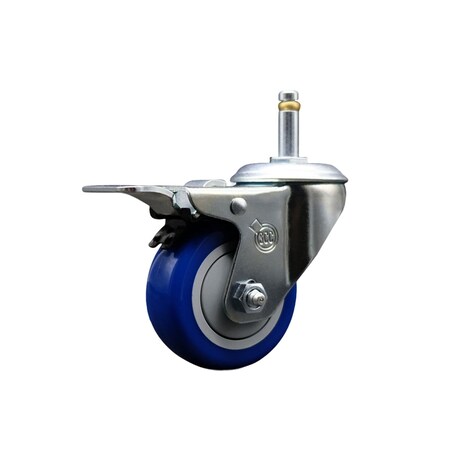 Service Caster 3'' Blue Poly Wheel Swivel 7/16'' Stem Caster with Total Lock Brake SCC-GRTTL20S314-PPUB-BLUE-716138